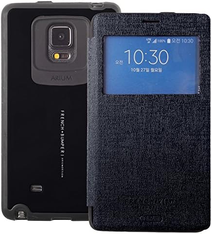 Note Edge Case, [Drop Protection] French Bumper [View Window] Flip Cover [Shock Absorption] Case *TPU Jelly + Synthetic Leather* for Galaxy Note Edge N9150 (Navy)