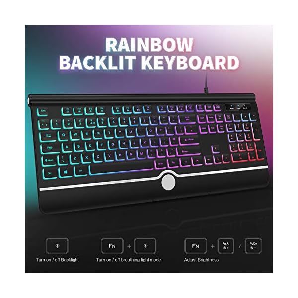 Wired-Backlight-Keyboard-Jelly-Comb-USB-Wired-Rainbow-Illuminated-Gaming-Keyboard-UK-QWERTY-Layout-with-Wrist-Support-Black Wired Backlight Keyboard, Jelly Comb USB Wired Rainbow Illuminated Gaming Keyboard UK QWERTY Layout with Wrist Support…