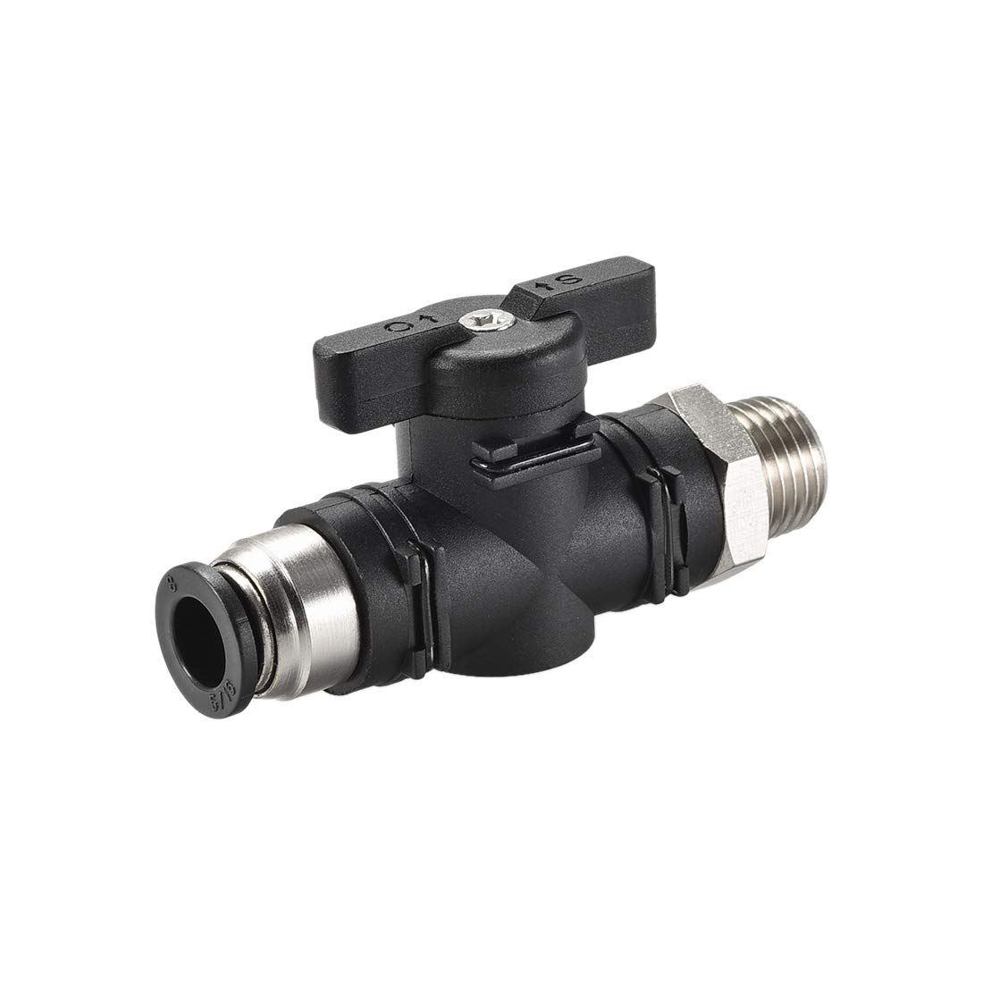 sourcing map Pneumatic Ball Valve, G1/4 to 8mm Inner Diameter, for Air Flow Control, Plastic Nickel Plated Brass Black