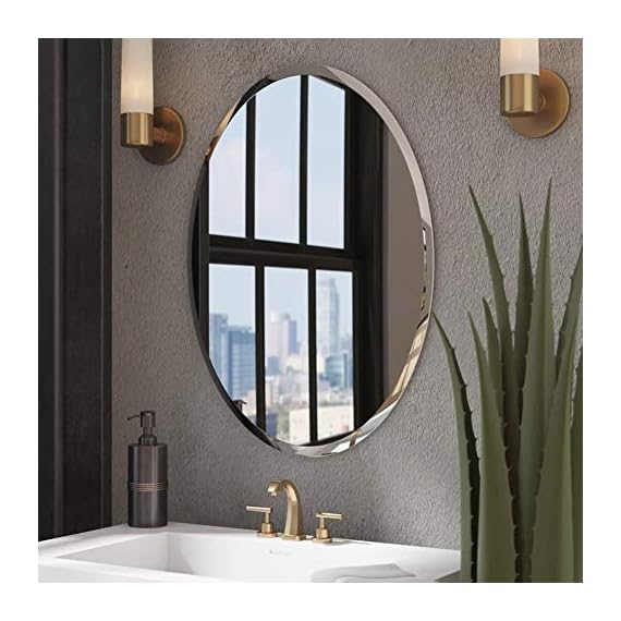 KOHROS Oval Beveled Polished Frameless Wall Mirror for Bathroom, Vanity