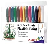 Pentel Arts Sign Pen Touch, Fude Brush Tip, 12