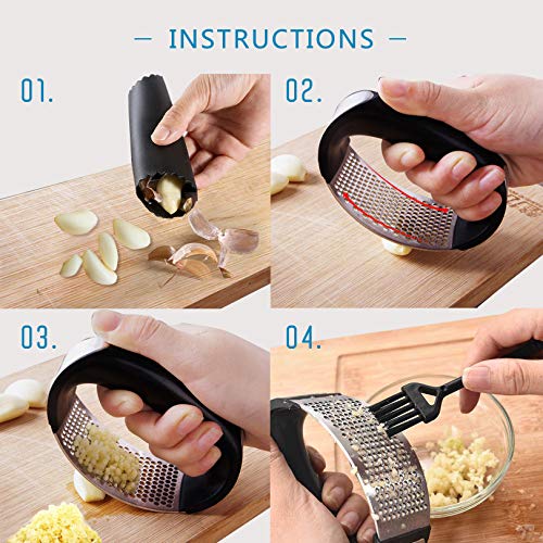 Skycool Garlic Press Rocker, Stainless Steel Garlic Chopper Sets Garlic