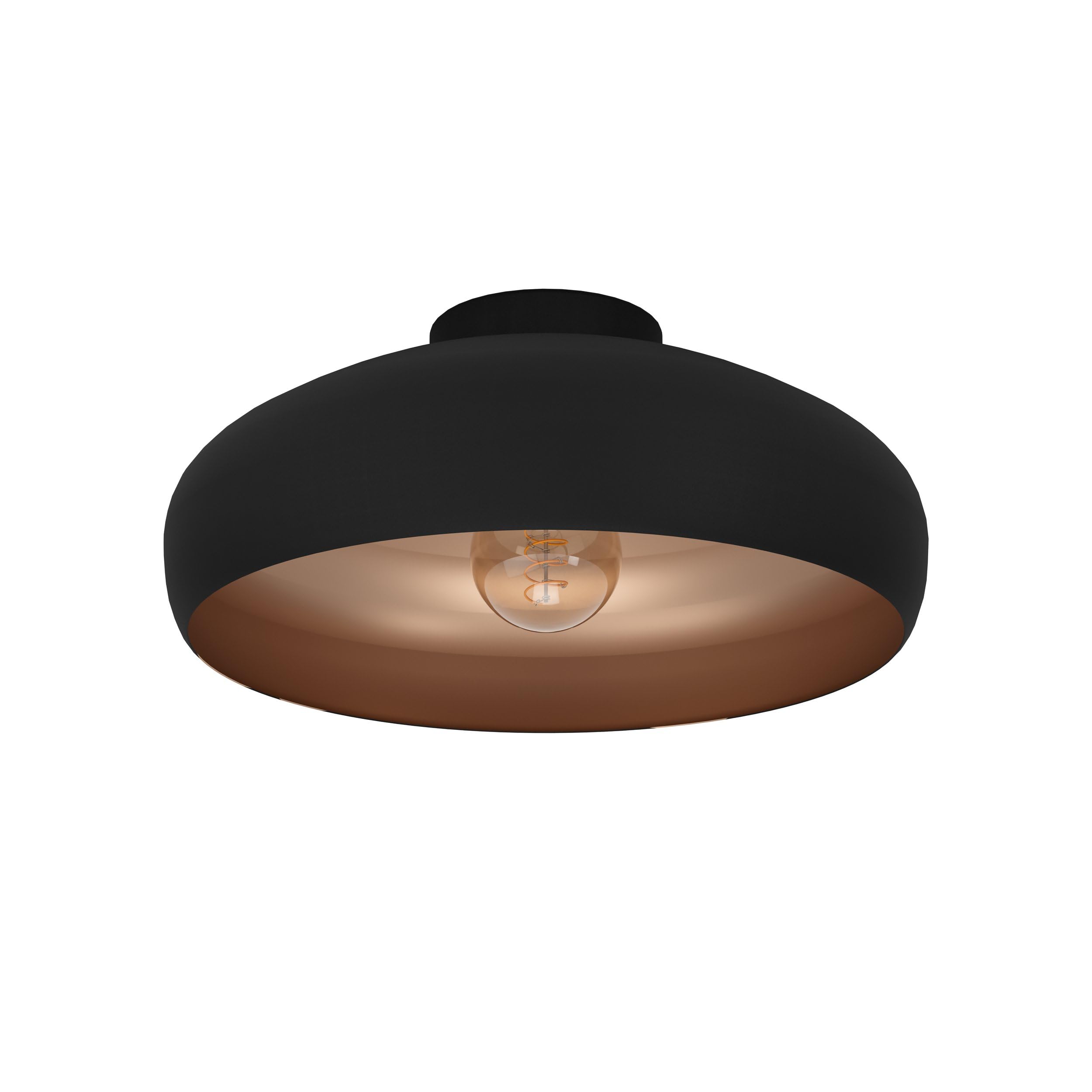 Eglo Mogano Vintage/Industrial Design Ceiling Light, Black Steel and Copper Coloured Kitchen or Hall Lighting, Ceiling-Mounted with E27 Socket