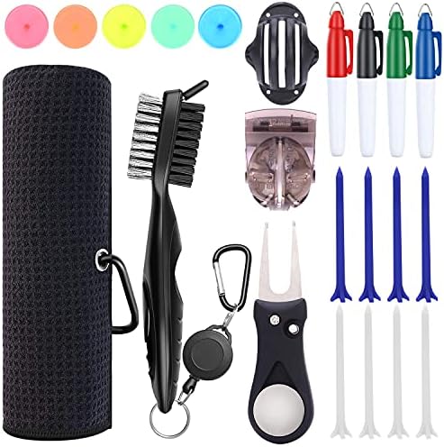 Golf Club Cleaning Kit, 22pcs Golf Accessories, Microfiber Golf Towel with Clip, Golf Brush Groove Cleaner, Foldable Magnetic Divot Tool, Golf Ball tees and Position Markers, Golf Ball Marker Tools Golf Club Cleaning Kit, 22pcs Golf Accessories, Microfiber Golf Towel with Clip, Golf Brush Groove Cleaner, Foldable Magnetic Divot Tool, Golf Ball tees and Position Markers, Golf Ball Marker Tools