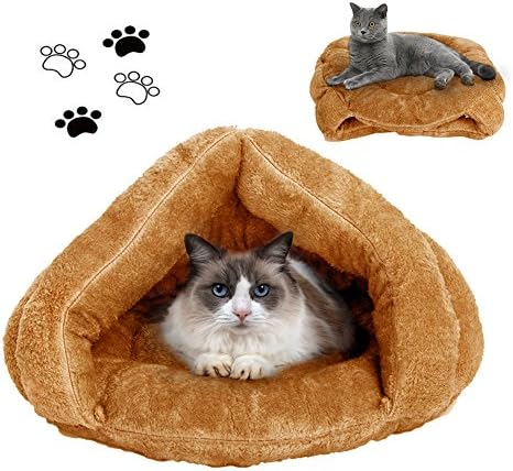 Pet Cat Bed Big Warm House Sleeping Bag Sleep Zone For Puppy Cat Rabbit Small Animals Shearling Bed,Camel