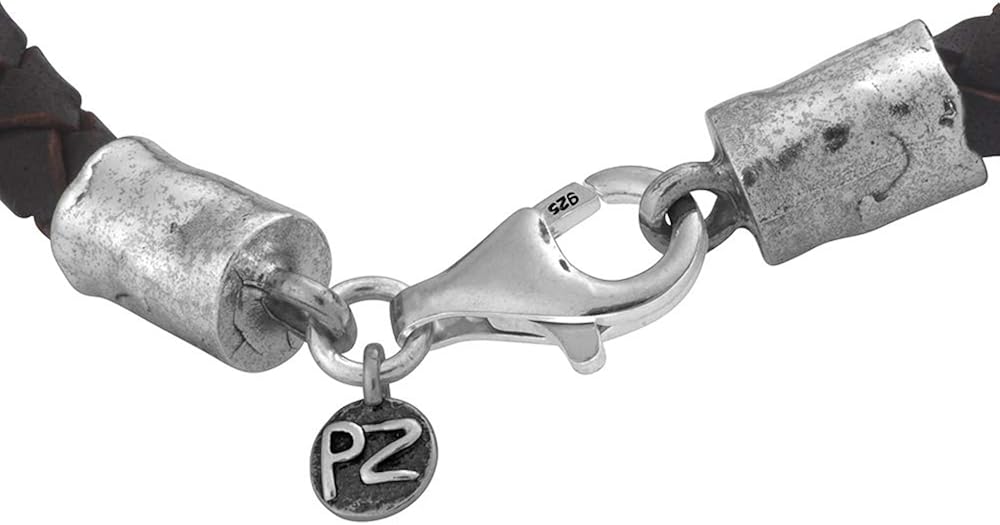 PZ Paz Creations 925 Sterling Silver Bracelet For Men | Braided Design Genuine Leather in Navy Blue Or Dark Brown | 8-1/4" Lobster Clasp | Made In Israel (Blue): Clothing