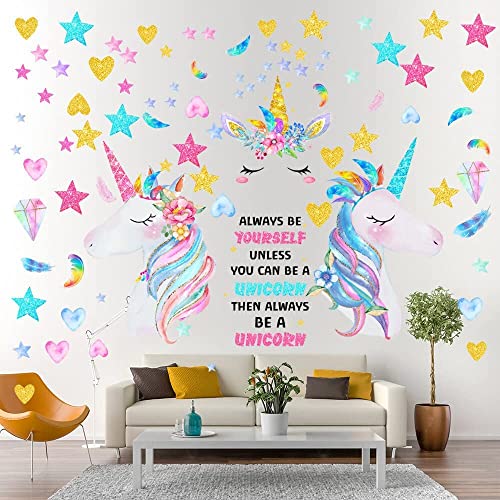5 Sheet Unicorn Wall Decals,Large Size Unicorn Wall Sticker Decor for