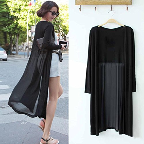 Snowfoller Clearance Women Long-Sleeved Cardigan Jacket Bohemian Style Beach Chiffon Long Cover UPS Kimono Coat Tops (Free Size, Black) - Thumbnail 2