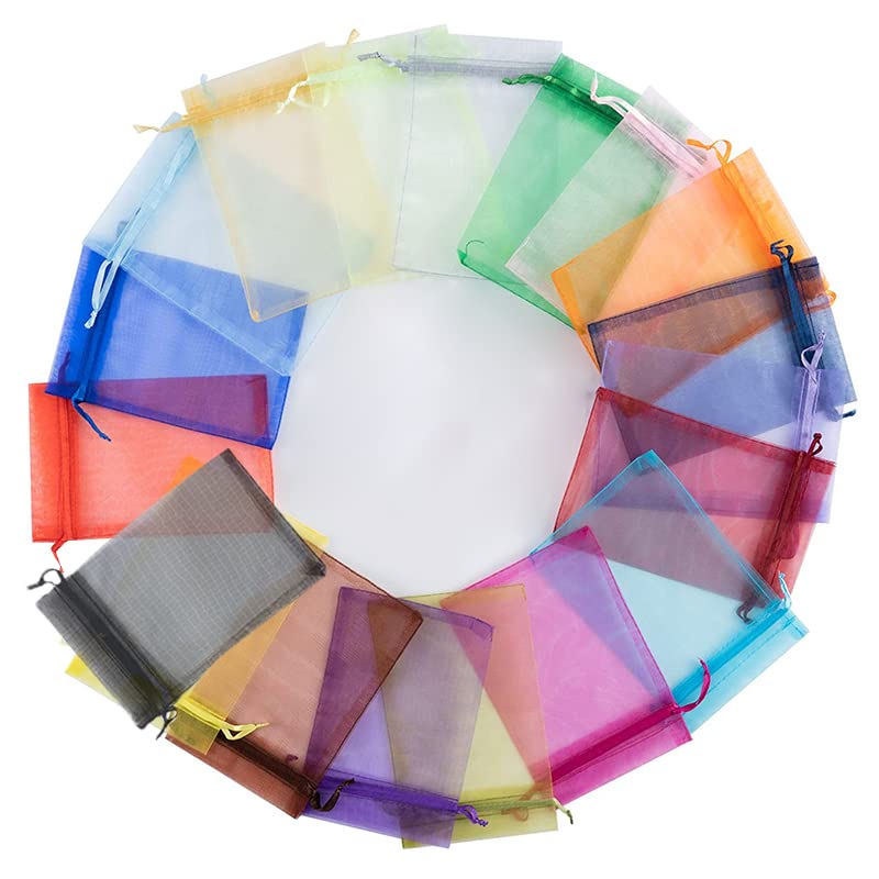 Pack of 100 Organza Bags 15 x 20 cm, Organza Bags Jewellery Bags, Small Organza Bags, Drawstring Gift Bags for Christmas, Wedding, Festival, Party (Colourful)
