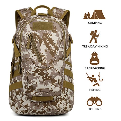 Hisea Outdoor Hiking Backpack 15L - Durable Nylon Waterproof Daypack Tactical Military Backpacks MOLLE Rucksacks with Ergonomic Design for Cycling Camping Travelling Hunting