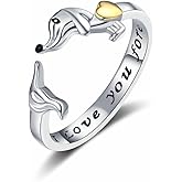 Dachshund Rings for Women 925 Sterling Silver Plated Dachshund Open Ring Cute Adjustable Wiener Dog Ring Comfort Fit Band Animal Puppy Dogs Jewelry Gifts Pet Lovers Birthday Xmas Valentine's Day