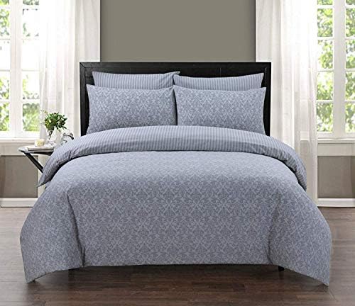 SHZSR 100% EGYPTIAN COTTON LUXURIOUS REVERSIBLE PRINTED DUVET COVER SET (Balia Silver, Double)