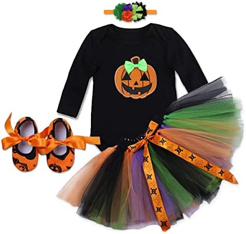 Zoomlie for Baby Girls 4PCS Newborn Baby Toddlers Girls Skull Rompers Party Bowknot Skirt with Headband Shoes Children Photo Shoot Costume Clothes 0-18 Month