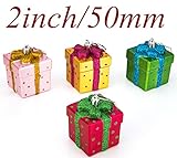 SANNO 2“ Christmas Gift Box Balls Ornaments,Shatterproof Gift Boxes Assorted Colors Glitter Dots Design for Xmas Trees, Parties, and Holiday Christmas Decoration Ornaments,4pcs/ Set