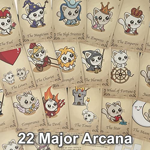 Cat Tarot Cards and Kawaii Tarot - 22 Major Arcana Card Deck – Kawaii Cat Tarot - Cat Lover Gifts, for Beginners and Experts, Includes Online Guide