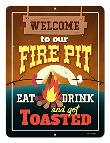 Honey Dew Gifts Funny Camping Signs, Welcome to Our Fire Pit Eat Drink and Get Toasted, 9 x 12 inch Novelty Tin Camper Decor - Thumbnail 4