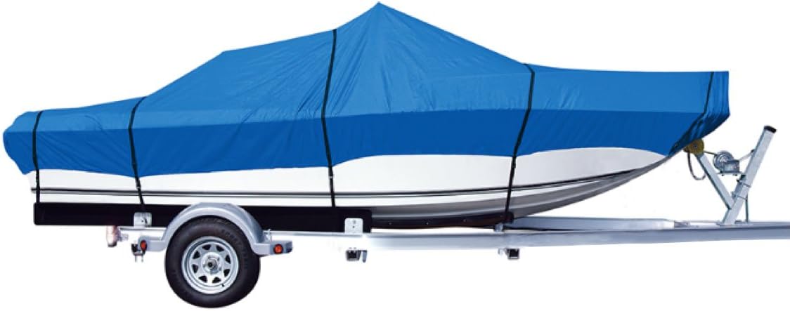 iCOVER Trailerable Boat Cover- Water Proof Heavy Duty,Fits V-Hull,Fish&Ski,Pro-Style,Fishing Boat,Runabout,Bass Boat,up to 20ft-23ft Long and 100โWide,Blue Color,B6201E