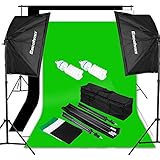 Excelvan Photography Video Studio Lighting Kit 1250W Soft Box W/3 Background Backdrop White Black Green 10x6.5FT Light Stand