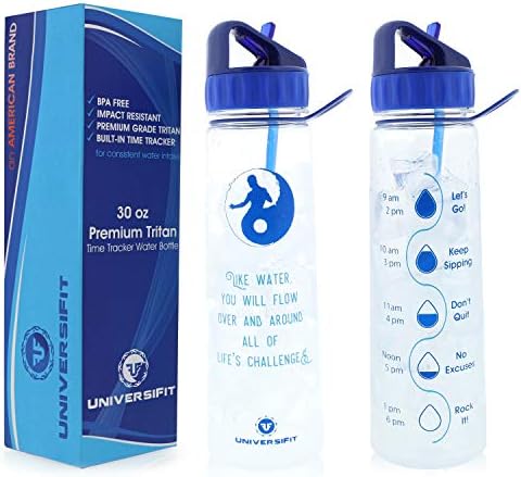 UNIVERSIFIT Water Bottle with Time Marker - Premium Motivational Sports Work Out Water Bottles with Straw and Time Fitness Tracker, 30 oz