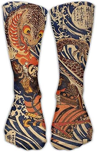 Daisylove Men Women Japanese Samurai Warrior Fighting Giant Salamander Cotton Crew Athletic Sock Casual Socks