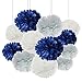 Furuix Bridal Shower Decorations 16 pcs White Navy Blue Grey 10inch 8inch Tissue Paper Pom Pom Paper Lanterns Mixed Package for Blue Themed Party Baby Shower Decoration (White Navy Blue)