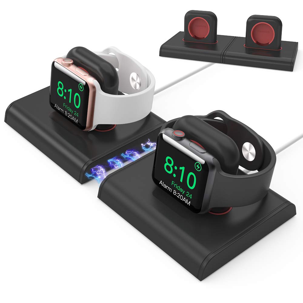 Delidigi Dual Charging Stand Dock ABS Desktop Holder Compatible with Watch(Black+Black)