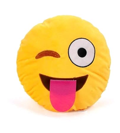 Preeti Textiles Toys Smiley Thick Plush Pillow Round Cushion Pillow Stuffed /Gift for Kids/for Birthday Gift/Room Decoration - , Yellow (Face with Stuck Out Tongue & Winking Eye Smiley)