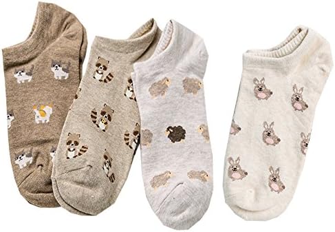 Womens Cute Colorful Cotton No Show Socks-4 Pairs with a Gift Box. Best Gift Idea.