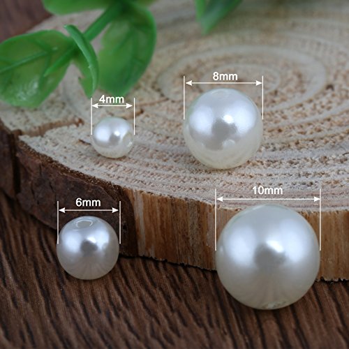 Naler 500pcs Assorted Pearl Beads for DIY Jewelry Making Vase Fillers Table Scatter Wedding Birthday Party Home Decoration, Ivory, 4/6/8/10mm