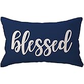 ULOVE LOVE YOURSELF Blessed Lumbar Throw Pillow Covers Farmhouse Rustic Decorative Rectangular/Waist Pillowcases 12 x 20 Inch Front/Porch Decor Cushion Covers Housewarming Gifts (Blue)