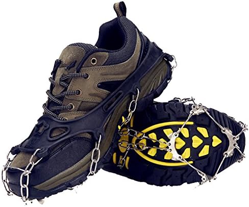 HL Traction Cleats Snow Grips Ice Creepers,Anti Slip 12 Stainless Steel Spikes Crampons for Men Women Walking Jogging Hiking and Mountaineering Footwear-Black