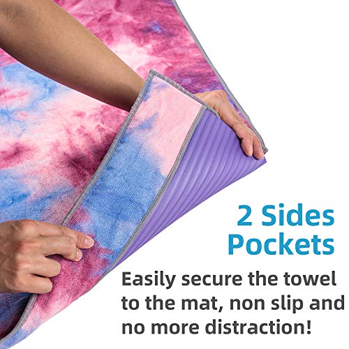 image for ADORENCE Non Slip Yoga Towel (Upgraded PVC Grippies+Side Pockets) Micr