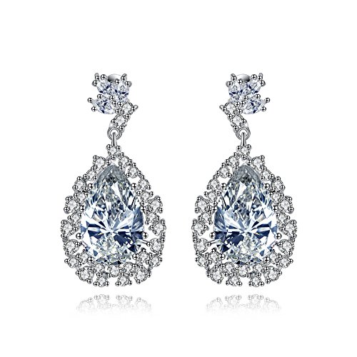 Serend Bridal Jewelry Silver-Tone Cubic Zirconia Teardrop Dangle Earrings