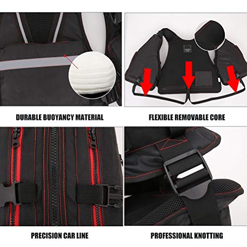 Yissma Gilet De Sauvetage De Pêche Réfléchissant Unisexe Gilet Multi-fonction Multi-poches à L’extérieur Gilet De Pêche à Haute Flottabilité