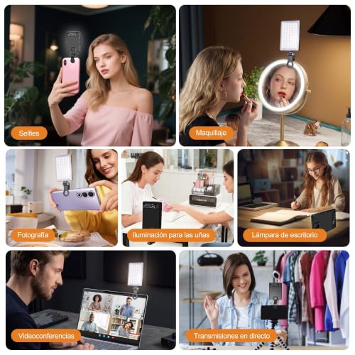 MONSTYLE Luz para Grabar Videos, 60 Led Luz para Celular con Clip | 3 Modos, 10 Niveles De Brillo, Iluminación Ajustable 2500k-9900k, CRI 95+, Selfies, Fotografía, Grabación De Vídeo