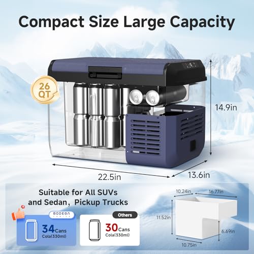 BODEGA 12 volt Car Refrigerator - 26QT Portable Freezer IPX4 Waterproof Car Fridge Electric Cooler Ultra-Quiet for Truck Van Camping Travel 12/24V DC 110~240 Volt AC,-4℉~68℉