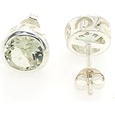 Natural 2ct Green Amethyst 925 Solid Sterling Silver Earrings 7mm