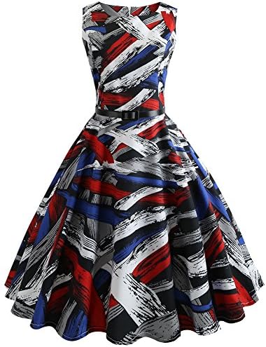 iBaste Women's Slim Fit Retro Round Neck Sleeveless Dresses 1950S Vintage Cocktail Party Evening Swing Dress