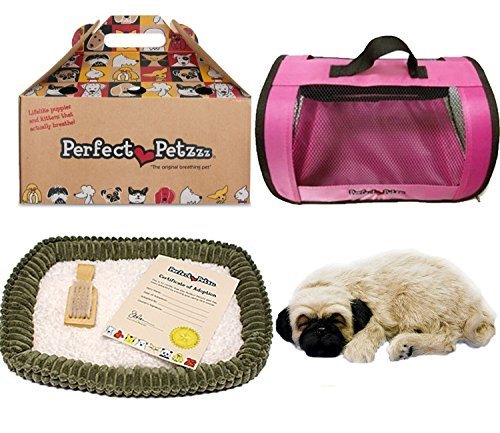 Perfect petzzz huggable pug puppy with pink tote for plush breath…