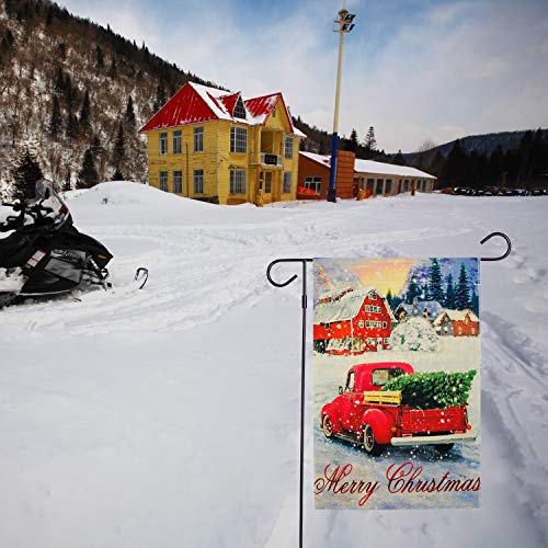 PINCHUANG Double-Sided Decorative Merry Christmas Garden Flag Vintage Tree, Xmas Quote House Yard Flag with Red Truck, Rustic Winter Garden Yard Decorations, New Year Seasonal Outdoor Flag - Thumbnail 3