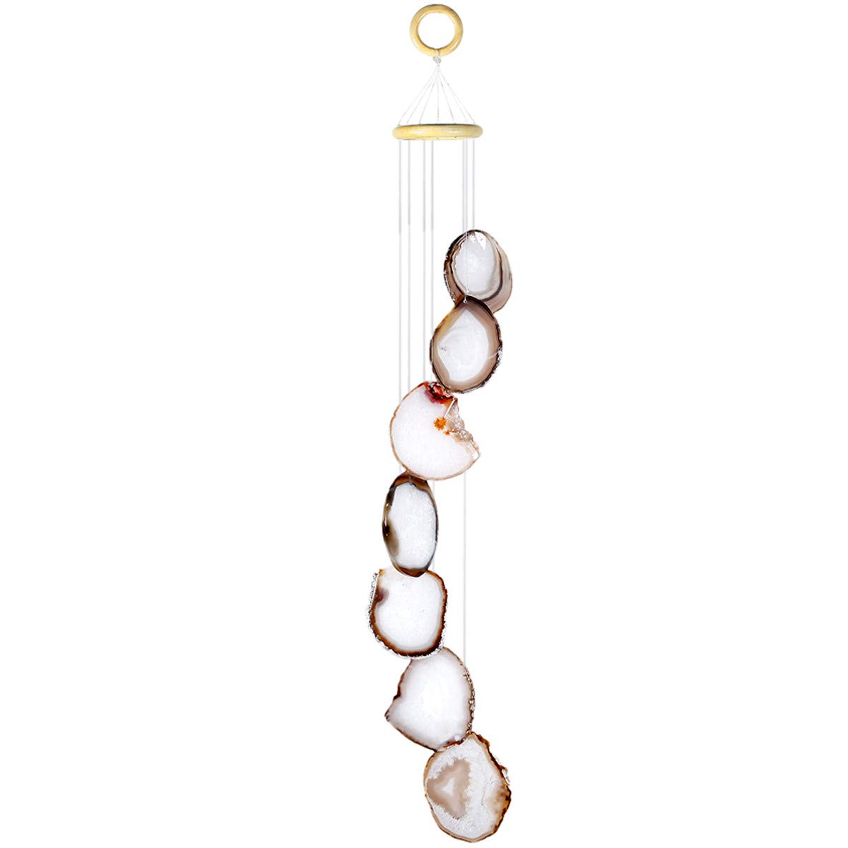 Nupuyai Large Natural Colour Agate Slices Wind Chimes for Garden Home Decor, Crystal Stone Hanging Ornament Wind Bell for Outdoor Indoor 82cm