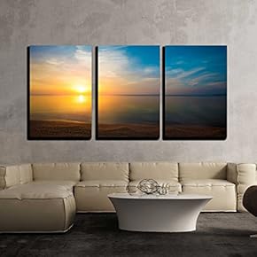 3 Piece Canvas Wall Art - Sunrise Over sea - Modern Home Art Stretched and Framed Ready to Hang - 16"x24"x3 Panels