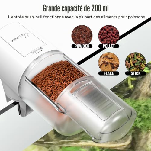 JuzPetz - Automatic Fish Food Dispenser | 4 Programmable Timers | Automatic Aquarium Feeder | Aquarium Accessory | White
