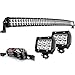 TURBO SII 54Inch Curved LED Light Bar Flood Spot Combo Beam W/ 4in Off Road Pods Cube Driving Fog Lights + Rocker Switch Wiring Harness For Trucks Jeep Ford Polaris RZR ATV Chevy Silverado Tahoe 4x4