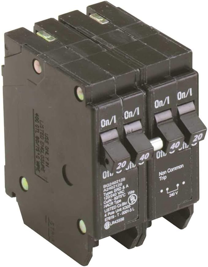 Eaton Bq Quad Breaker One 2 Pole 40 Amp And Two 1 Pole 20 Amp