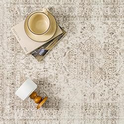 WondRg 5x7 Washable Beige Vintage Area Rug for