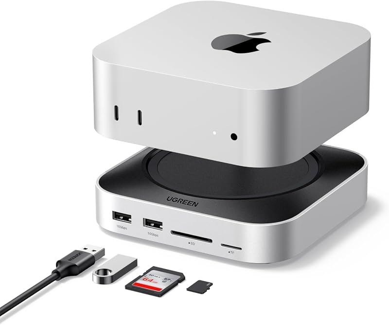 Docking Station Compatível com Mac Mini M4 e M4 Pro Dock Station Hub USB C 10 em 1 com M.2 NVME SSD Case TF SD Card Reader 7 portas USB 10Gbps 5Gbps