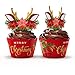 Funky Fledgling Christmas Reindeer Rudolph Cupcake Wrappers and Toppers - 24 Set - Gold, Disposable - Perfect for Birthday, Christmas, Parties, School Occasions