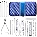 18PCS Manicure Set Professional Stainless Steel Pedicure Kit Nail Clipper Travel Scissors Grooming Kit with Leather Travel Case 18 in 1 by iWingate(Blue)