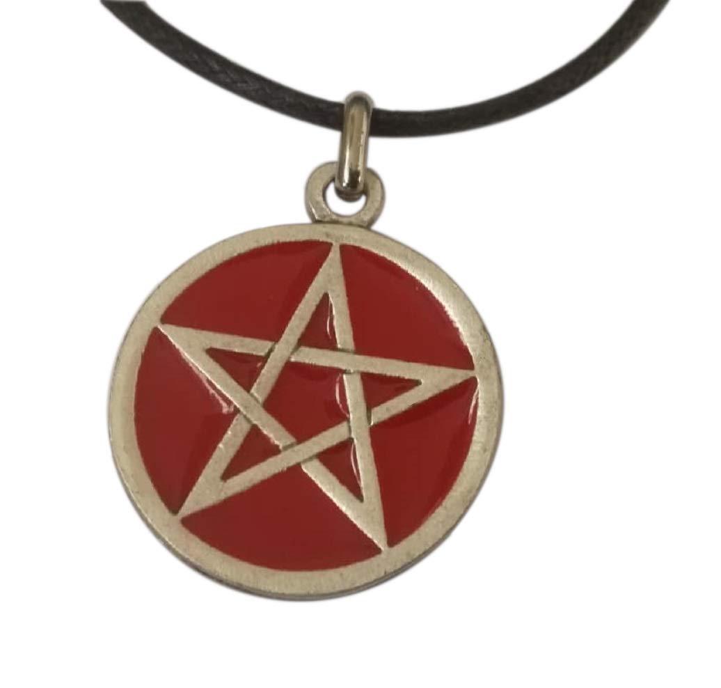 Eurofusioni Silver plated Red Pentacle Star Wicca Pendant with Necklace - Talisman for Protection - Symbol of the Five Elements - Craft Jewel - Diameter 1 in